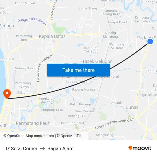 D' Serai Corner to Bagan Ajam map