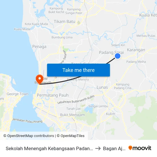 Sekolah Menengah Kebangsaan Padang Serai to Bagan Ajam map
