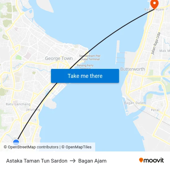 Astaka Taman Tun Sardon to Bagan Ajam map