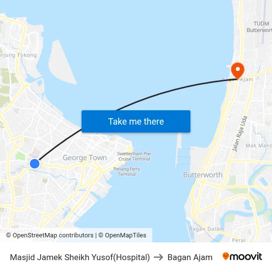 Masjid Jamek Sheikh Yusof(Hospital) to Bagan Ajam map