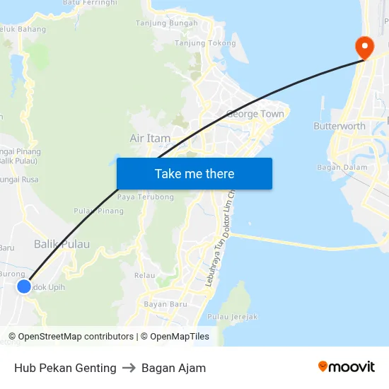 Hub Pekan Genting to Bagan Ajam map