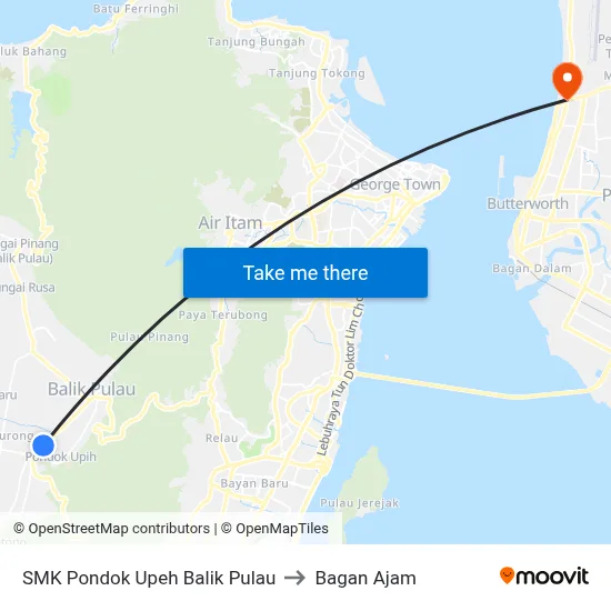 SMK Pondok Upeh Balik Pulau to Bagan Ajam map