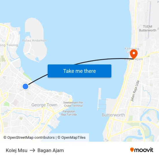 Kolej Msu to Bagan Ajam map