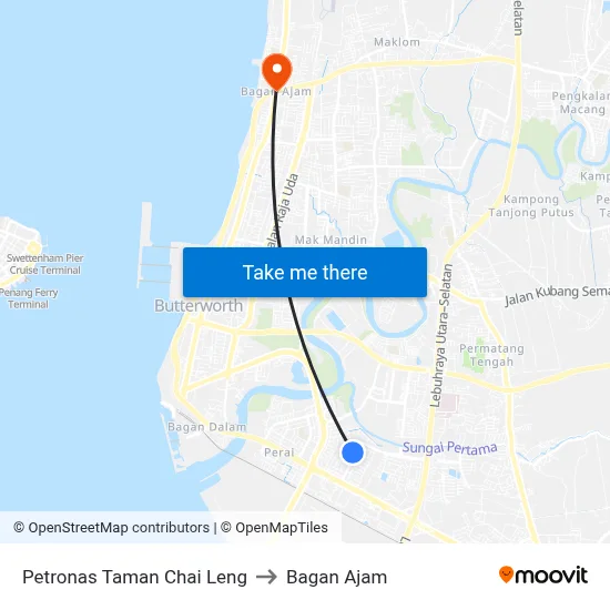 Petronas Taman Chai Leng to Bagan Ajam map