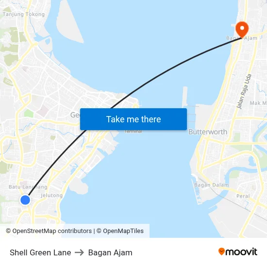 Shell Green Lane to Bagan Ajam map
