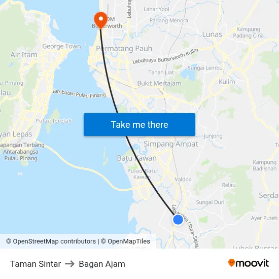 Taman Sintar to Bagan Ajam map