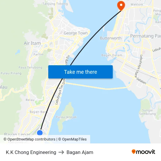 K.K Chong Engineering to Bagan Ajam map