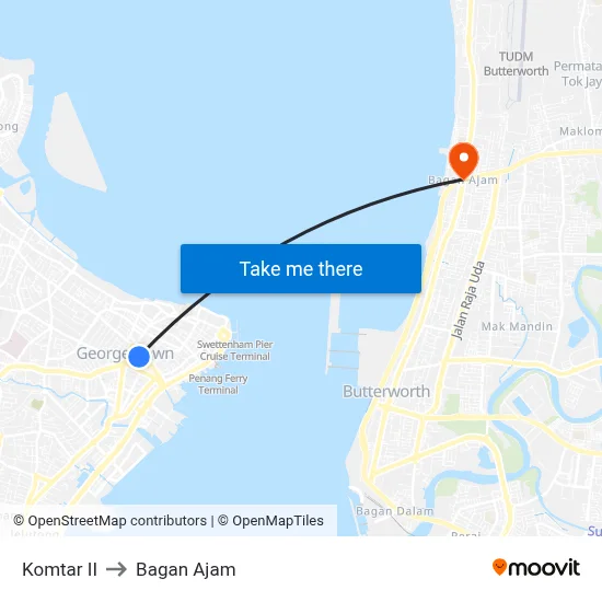Komtar II to Bagan Ajam map