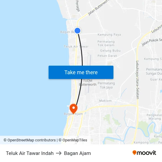 Teluk Air Tawar Indah to Bagan Ajam map