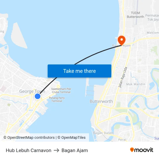 Hub Lebuh Carnavon to Bagan Ajam map