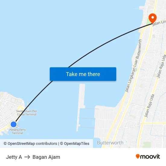 Jetty A to Bagan Ajam map