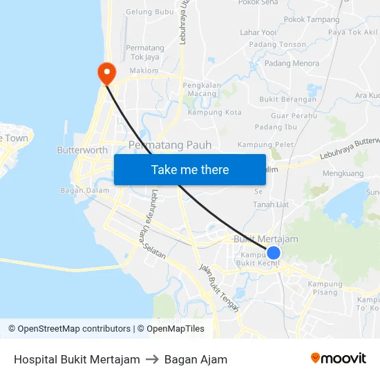 Hospital Bukit Mertajam to Bagan Ajam map
