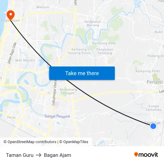 Taman Guru to Bagan Ajam map