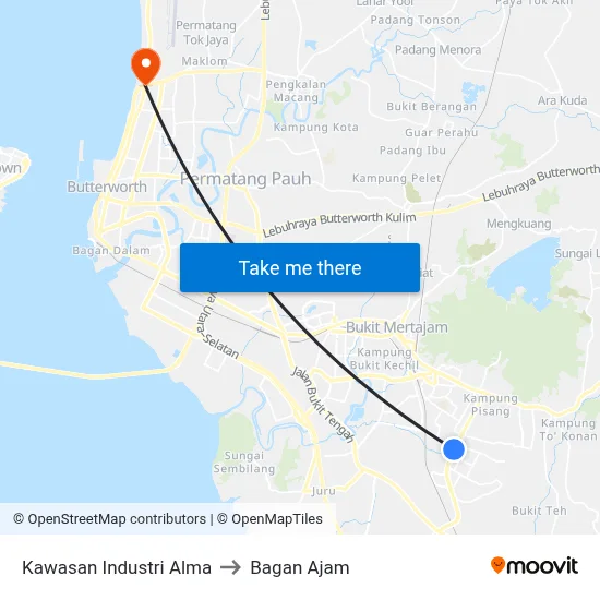 Kawasan Industri Alma to Bagan Ajam map