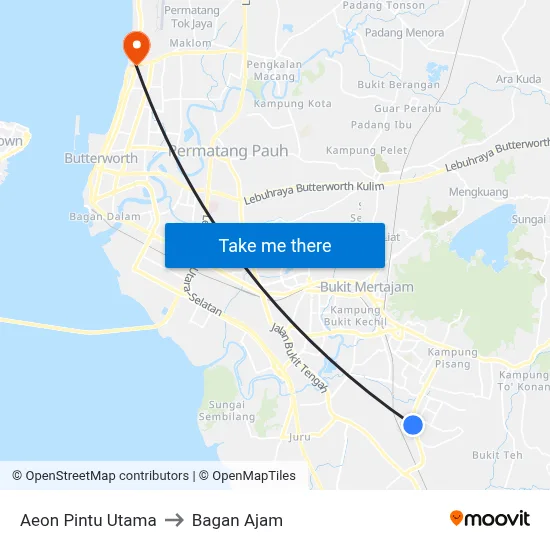 Aeon Pintu Utama to Bagan Ajam map