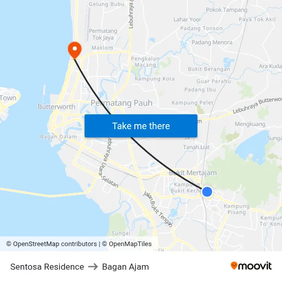 Sentosa Residence to Bagan Ajam map