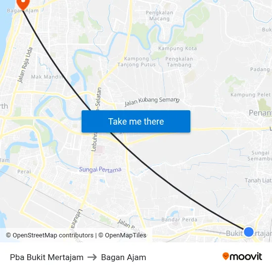 Pba Bukit Mertajam to Bagan Ajam map