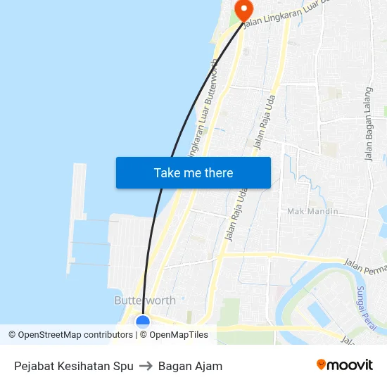 Pejabat Kesihatan Spu to Bagan Ajam map