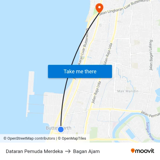 Dataran Pemuda Merdeka to Bagan Ajam map