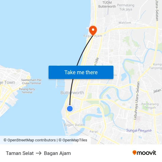 Taman Selat to Bagan Ajam map