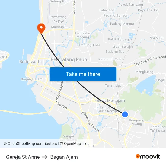 Gereja St Anne to Bagan Ajam map