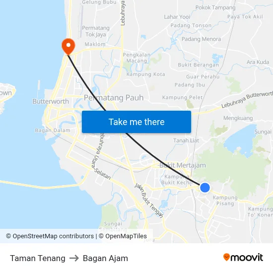 Taman Tenang to Bagan Ajam map