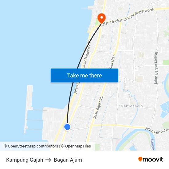 Kampung Gajah to Bagan Ajam map