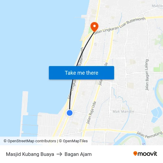 Masjid Kubang Buaya to Bagan Ajam map