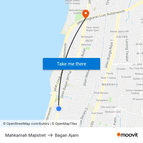 Mahkamah Majistret to Bagan Ajam map