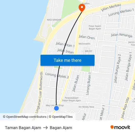 Taman Bagan Ajam to Bagan Ajam map