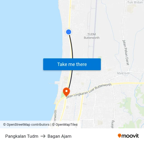 Pangkalan Tudm to Bagan Ajam map