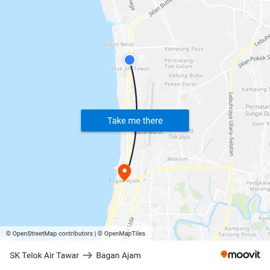 SK Telok Air Tawar to Bagan Ajam map