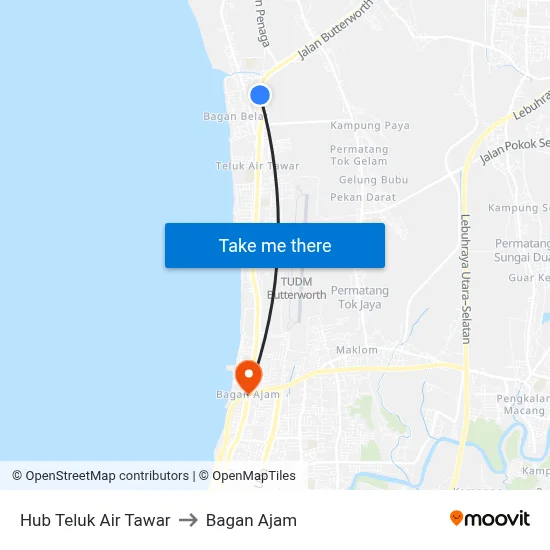 Hub Teluk Air Tawar to Bagan Ajam map