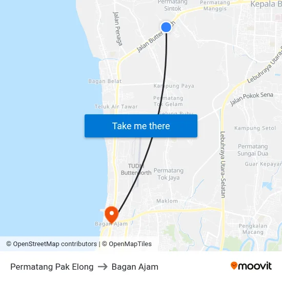 Permatang Pak Elong to Bagan Ajam map