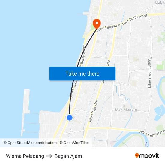 Wisma Peladang to Bagan Ajam map