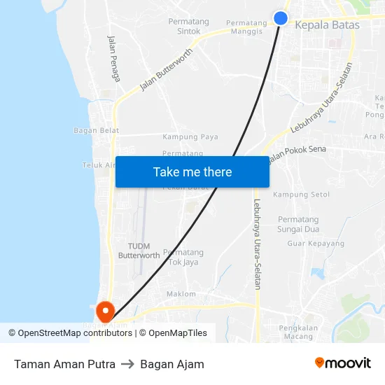 Taman Aman Putra to Bagan Ajam map