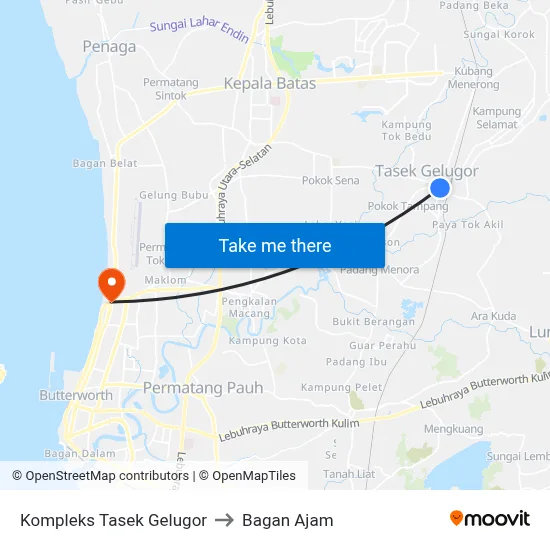 Kompleks Tasek Gelugor to Bagan Ajam map