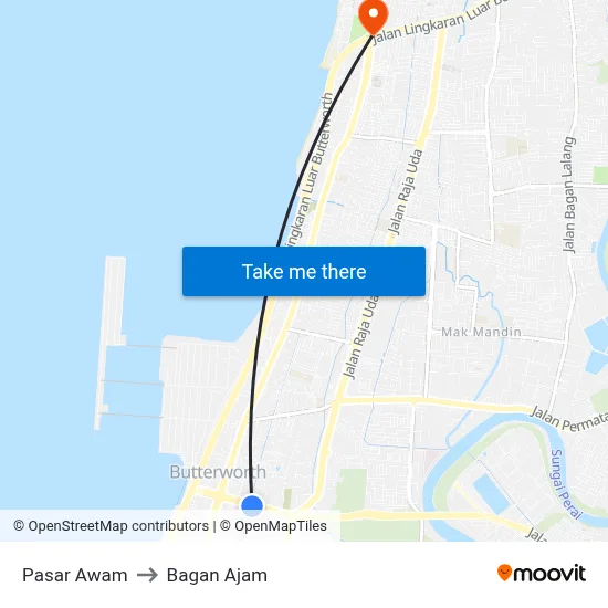 Pasar Awam to Bagan Ajam map