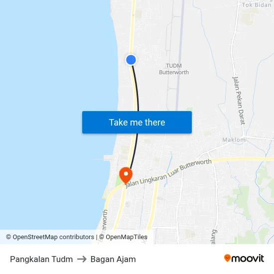 Pangkalan Tudm to Bagan Ajam map