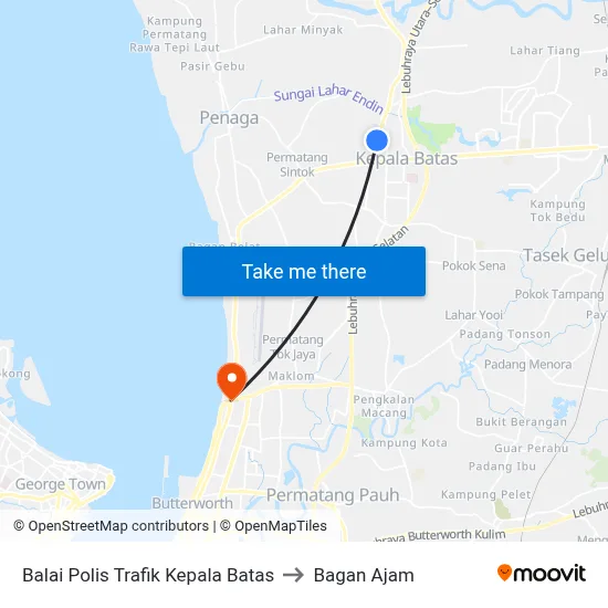 Balai Polis Trafik Kepala Batas to Bagan Ajam map
