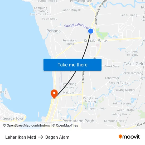 Lahar Ikan Mati to Bagan Ajam map