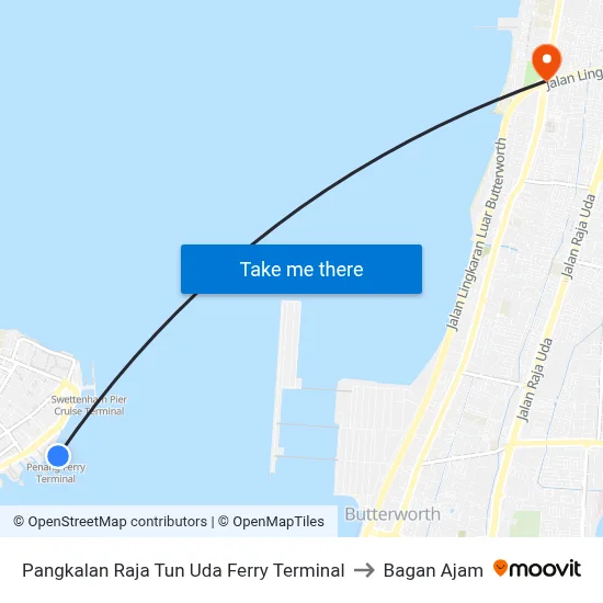Pangkalan Raja Tun Uda Ferry Terminal to Bagan Ajam map
