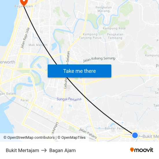 Bukit Mertajam to Bagan Ajam map