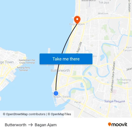 Butterworth to Bagan Ajam map
