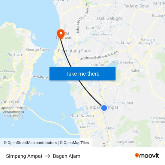 Simpang Ampat to Bagan Ajam map