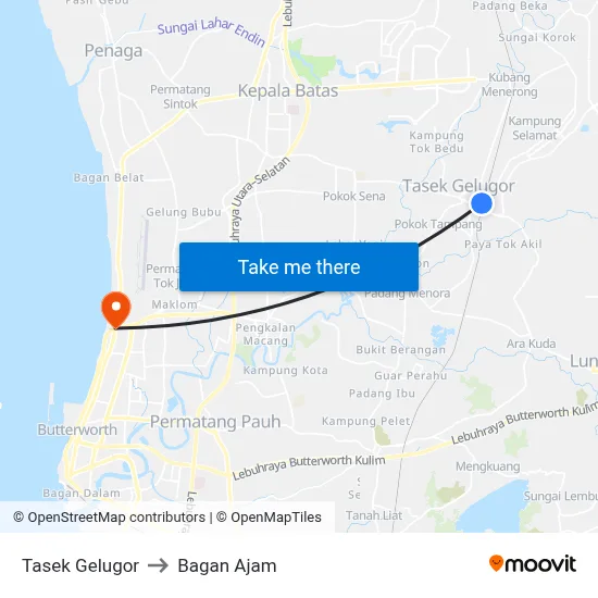 Tasek Gelugor to Bagan Ajam map