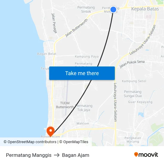 Permatang Manggis to Bagan Ajam map