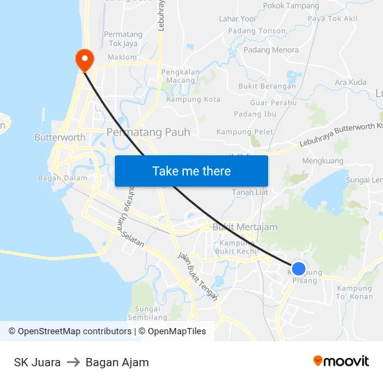 SK Juara to Bagan Ajam map