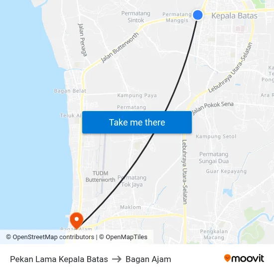Pekan Lama Kepala Batas to Bagan Ajam map