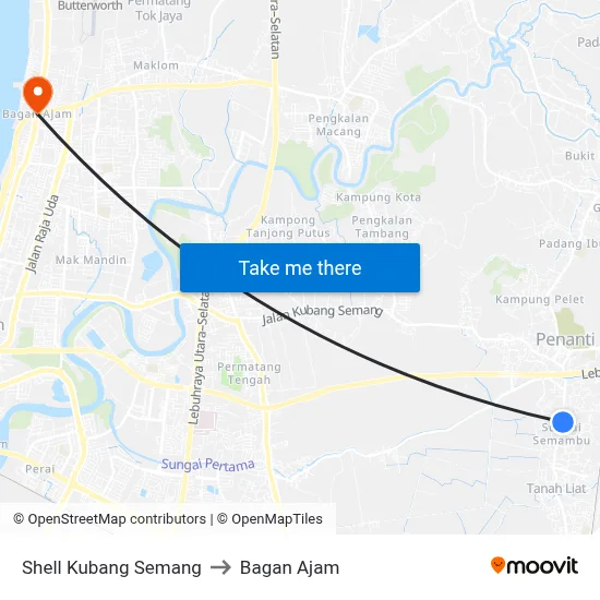 Shell Kubang Semang to Bagan Ajam map